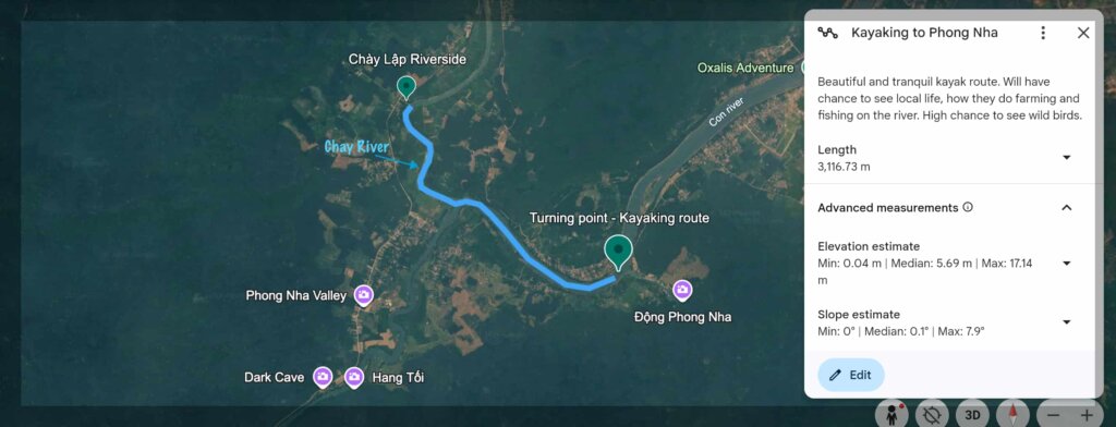 Kayaking route